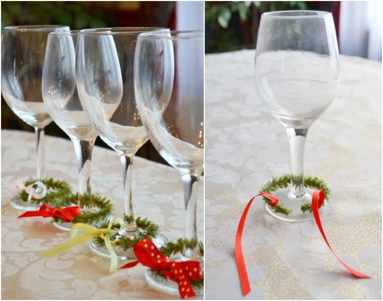 Weingläser weihnachtlich dekorieren Anleitung