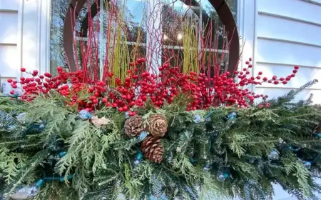 Winterdeko mit Blumenkästen für die äußere Fensterbank