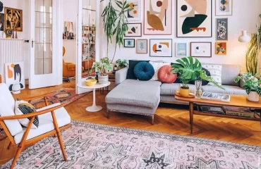 Wohnzimmer im Boho-Chic - Schmücken Sie den Fußboden mit einem gemusterten Teppich