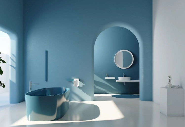 blau als moderne und gängige farbe für badezimmer trends 2023 mit natürlich wirkendem effekt im raum