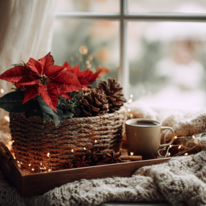 fensterdeko mit weihnachtsstern una makramee
