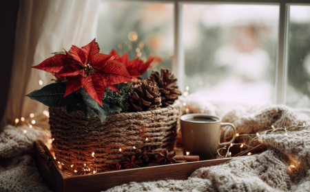 fensterdeko mit weihnachtsstern una makramee