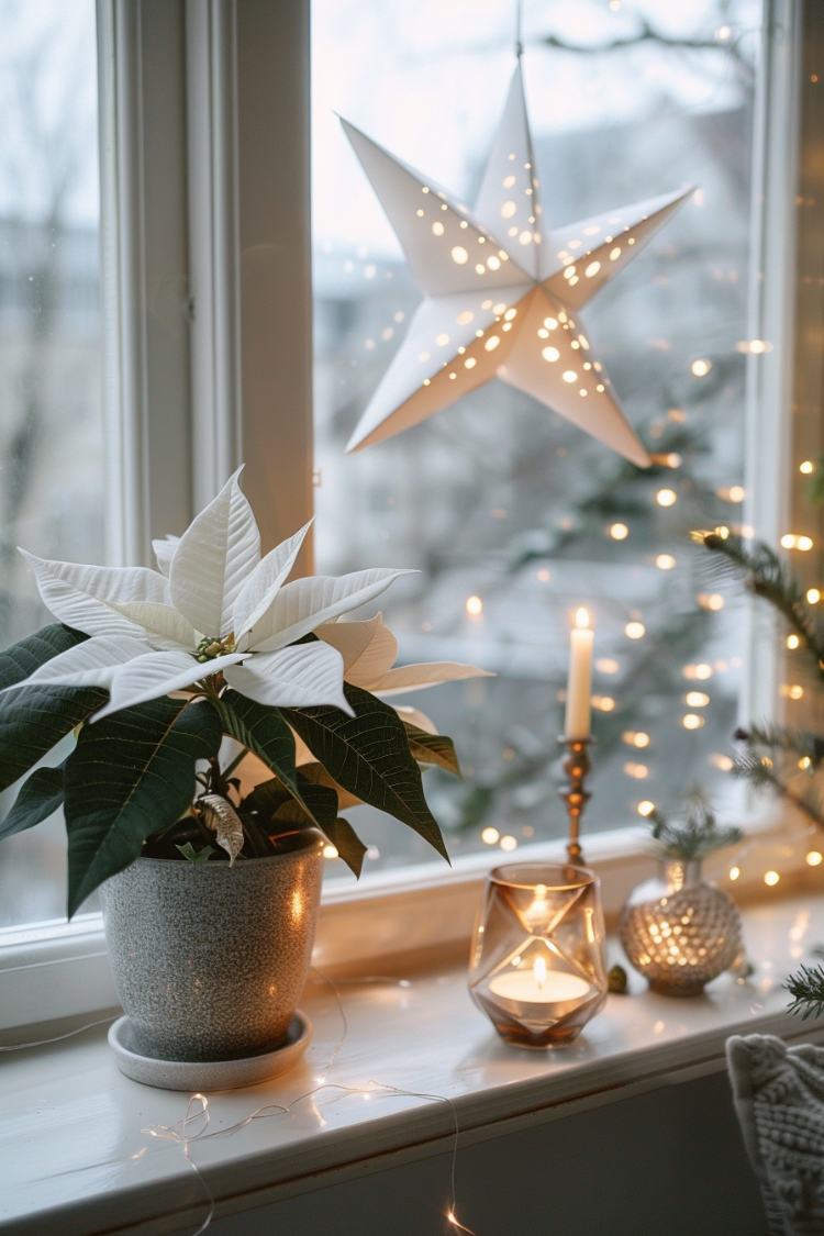 minimalistische fensterdeko mit weihnachtsstern