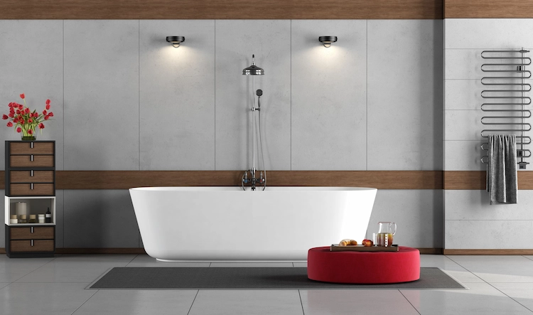 minimalistisches bad mit dusche gestalten und eine kombination mit badewanne erstellen