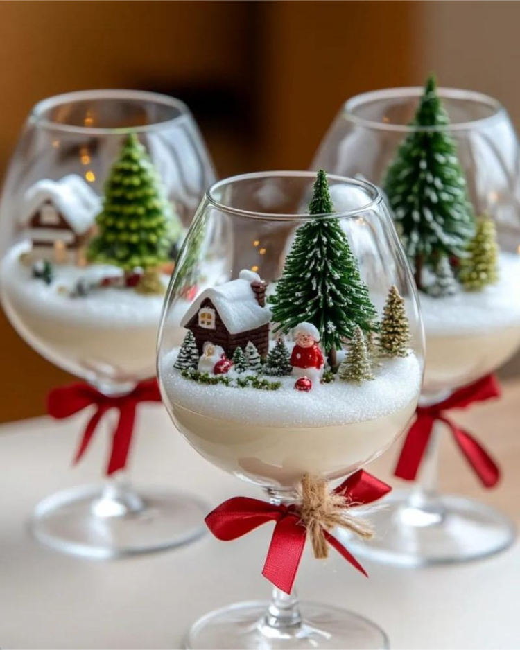 weihnachtsdeko mit weingläsern basteln