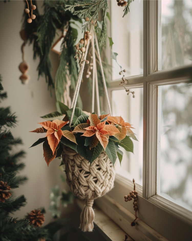 weihnachtsstern als hängeampel am fenster