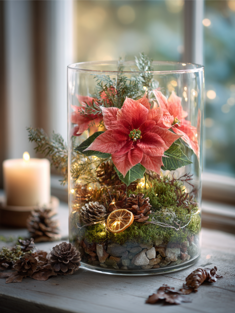 weihnachtsstern im glasgefäß