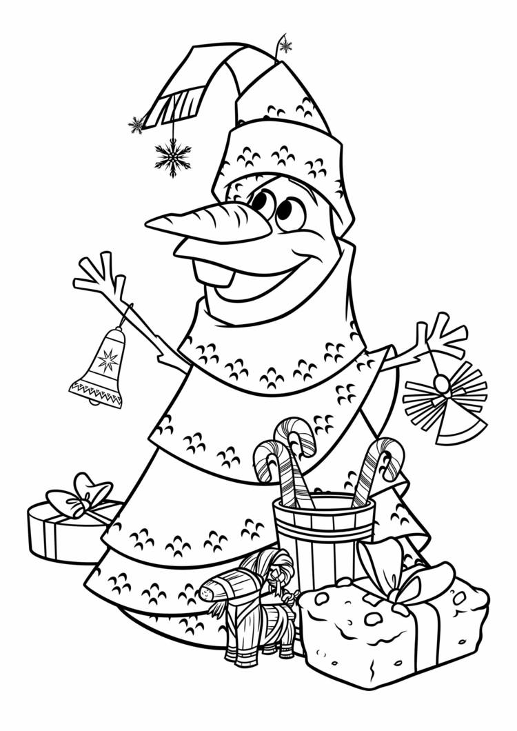 Disney Ausmalbilder für Weihnachten - Olaf, der Schneemann, als Weihnachtsbaum
