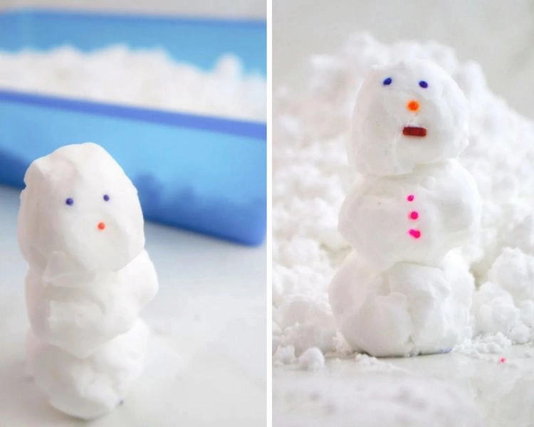 Einen Schneemann aus Kunstschnee mit Hausmitteln basteln