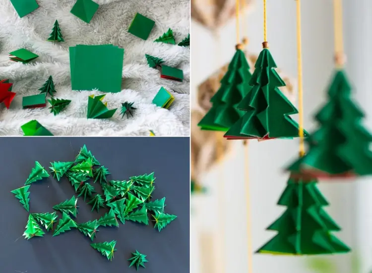 Fenstergirlande für Weihnachten mit Origami-Tannenbäumen selber machen