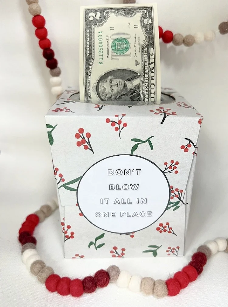 Geldgeschenk weihnachtlich verpacken in einer Kleenex-Box