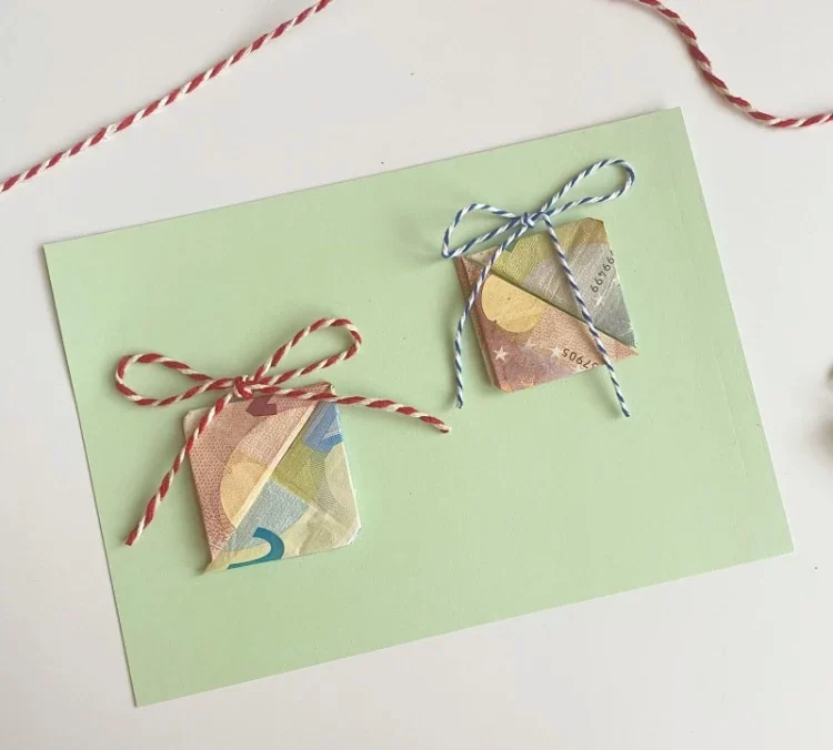 Geldgeschenke auf Postkarte falten Origami