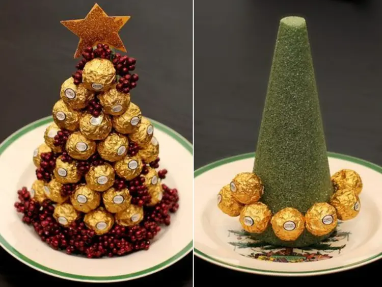 Geschenke aus Süßigkeiten selber machen - Weihnachtsbaum mit Rocherkugeln und Kegel