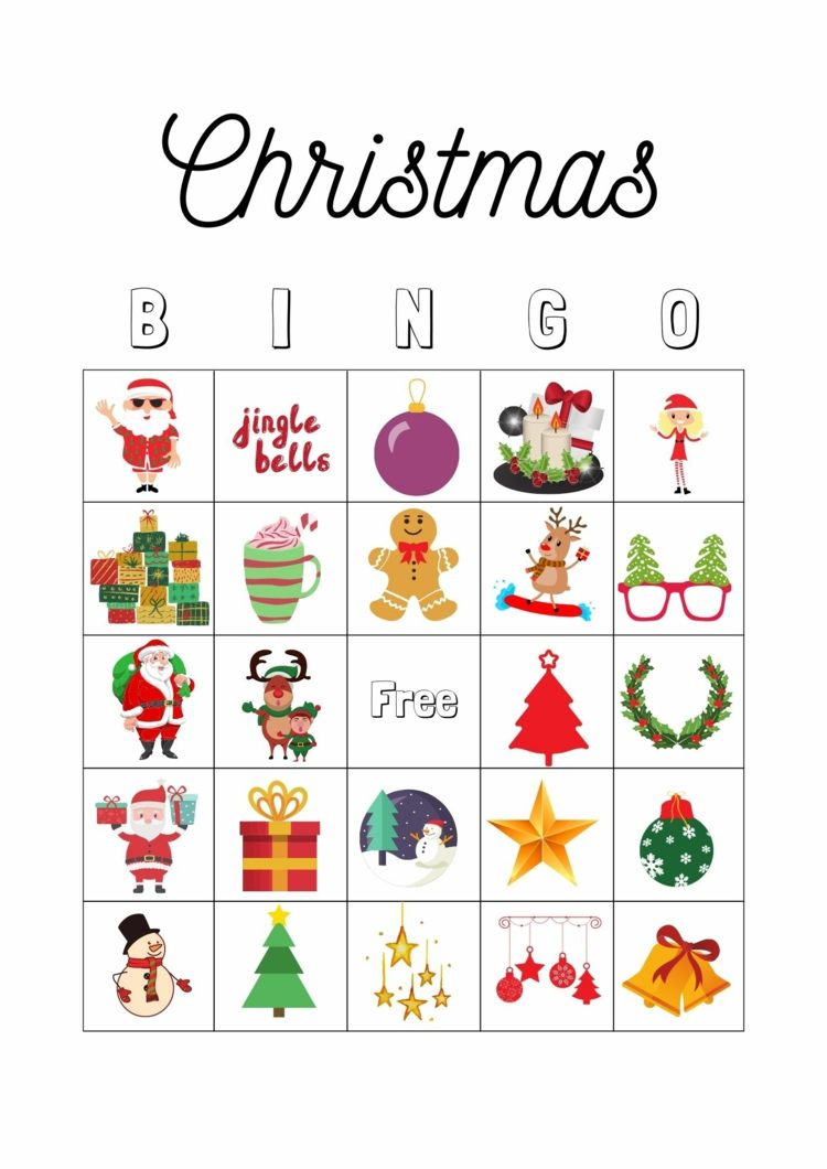 Kostenlose Vorlage für ein weihnachtliches Bingo mit Freunden