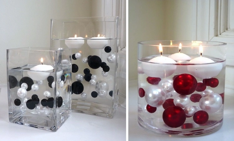 Originelle Deko Idee zu Weihnachten schwebende Kerzen in Vasen