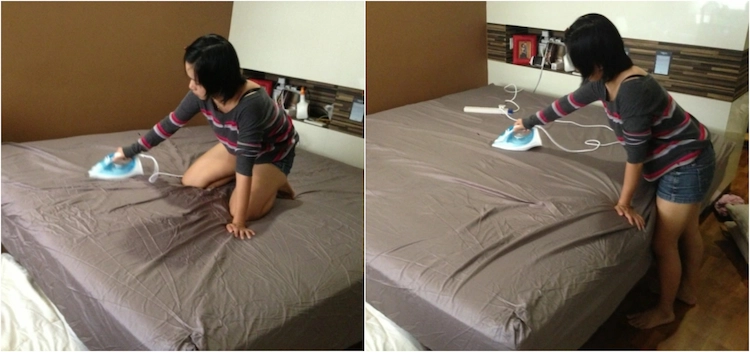 Sie können Ihre Spannbettlaken bügeln, während sie auf dem Bett liegen
