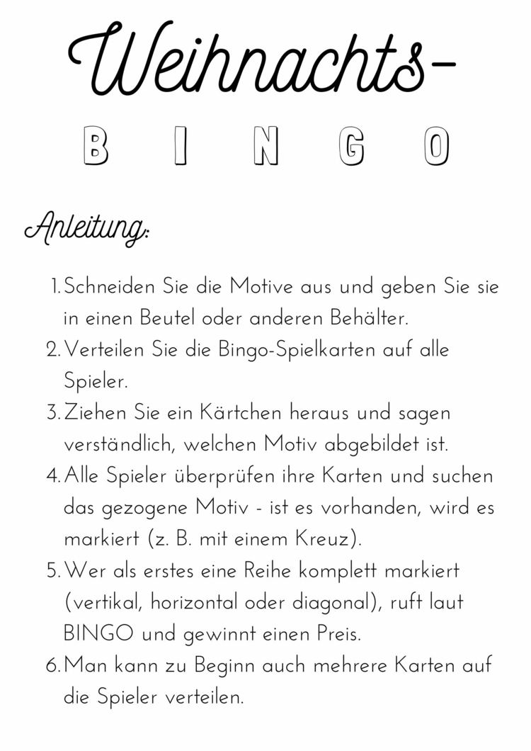 Spielideen für Weihnachten mit Freunde und Familie - Anleitung für Bingo