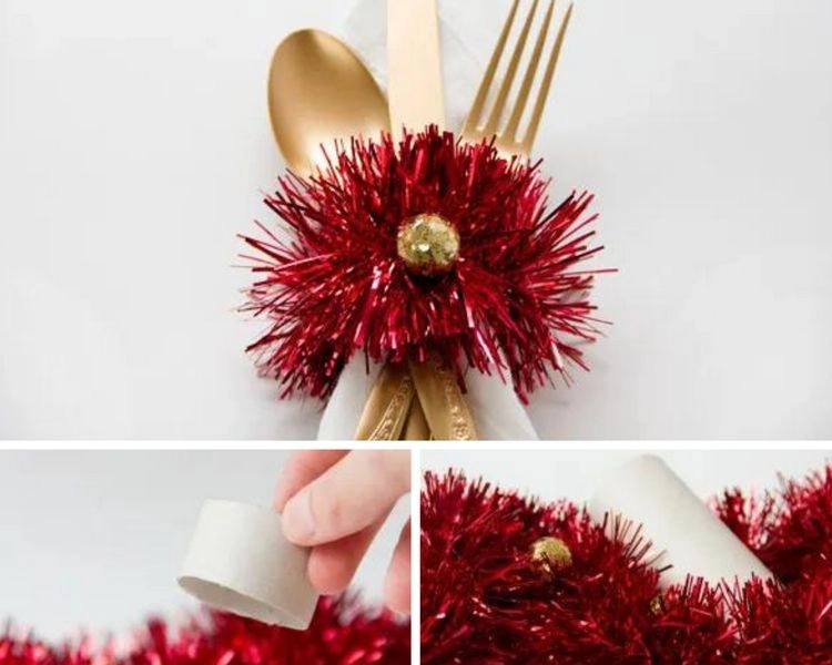 Super einfache Serviettenringe mit Lametta für Weihnachten selber machen