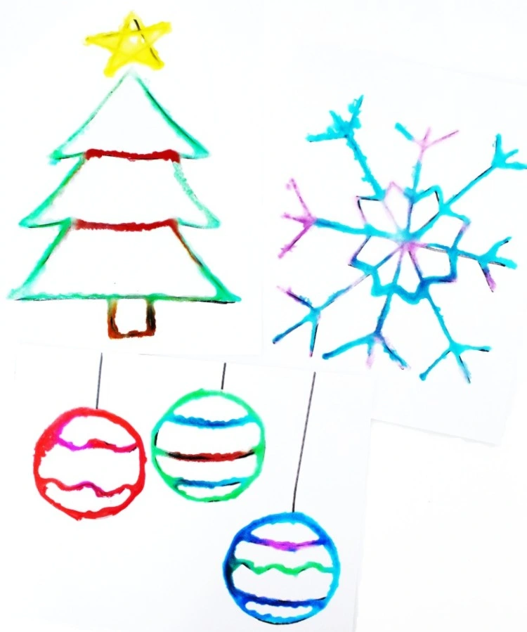 Weihnachtsbilder mit Salz malen mit Kindern Anleitung