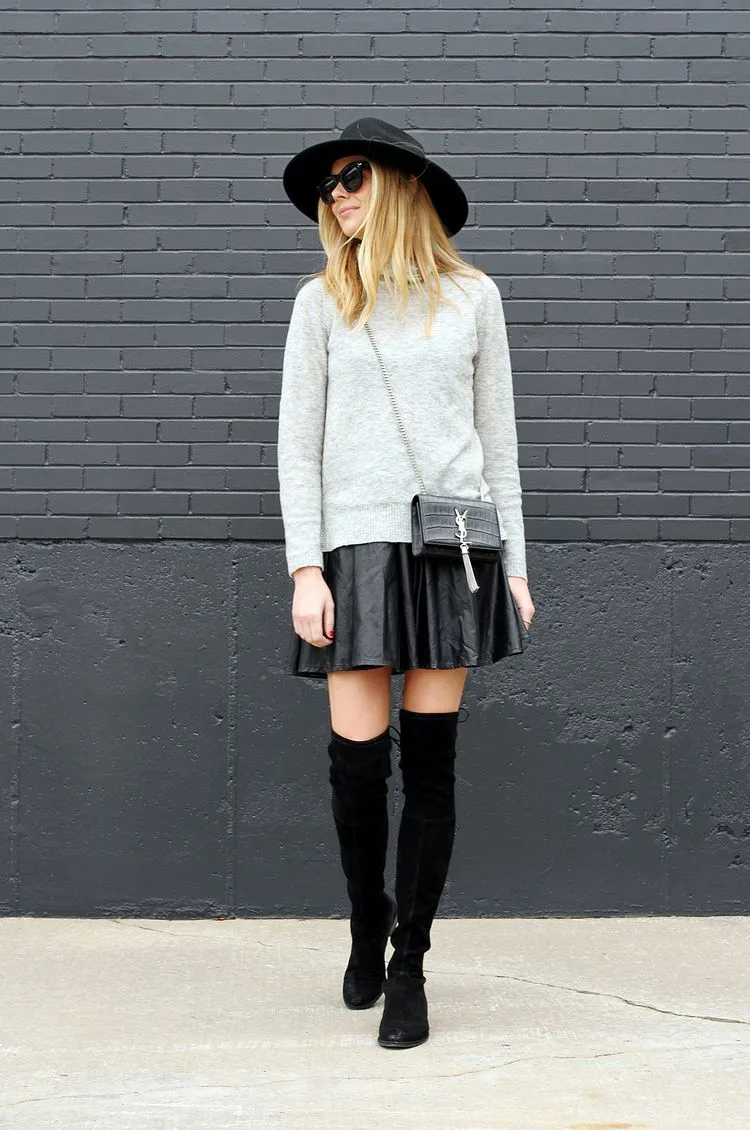 Winter-Outfit mit ausgestelltem Rock und Stiefeln - trendiger Look für die kalten Monate