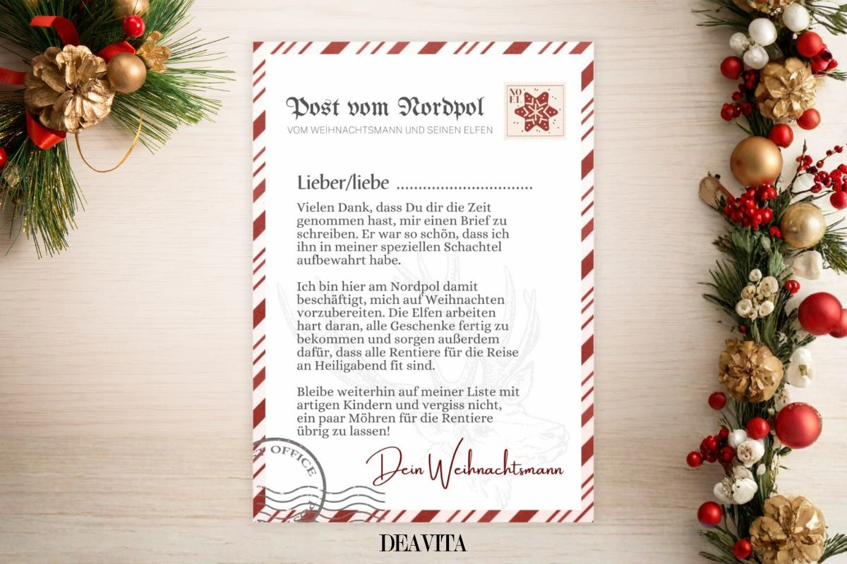 Brief vom Weihnachtsmann schreiben mit kostenlosen Vorlagen zum Ausdrucken