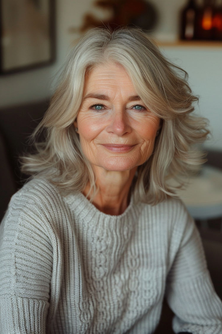 frau ab 70 mit elegantem mittellangem haar