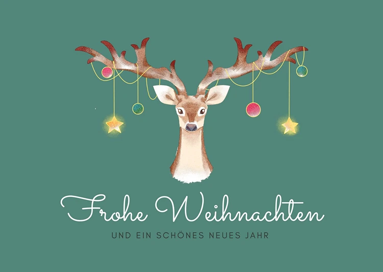 Frohe Weihnachten mit einem Rentier auf einer Weihnachtskarte