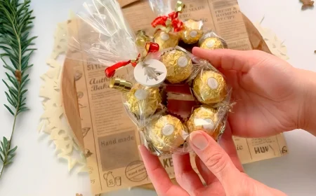 Geschenke aus Süßigkeiten selber machen mit Rocher als Kranz