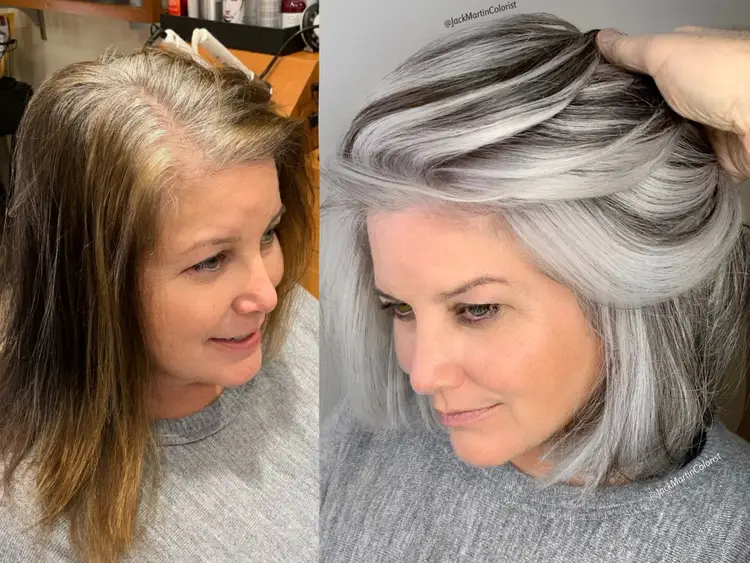 graue Haare grey blending Färbetechnik