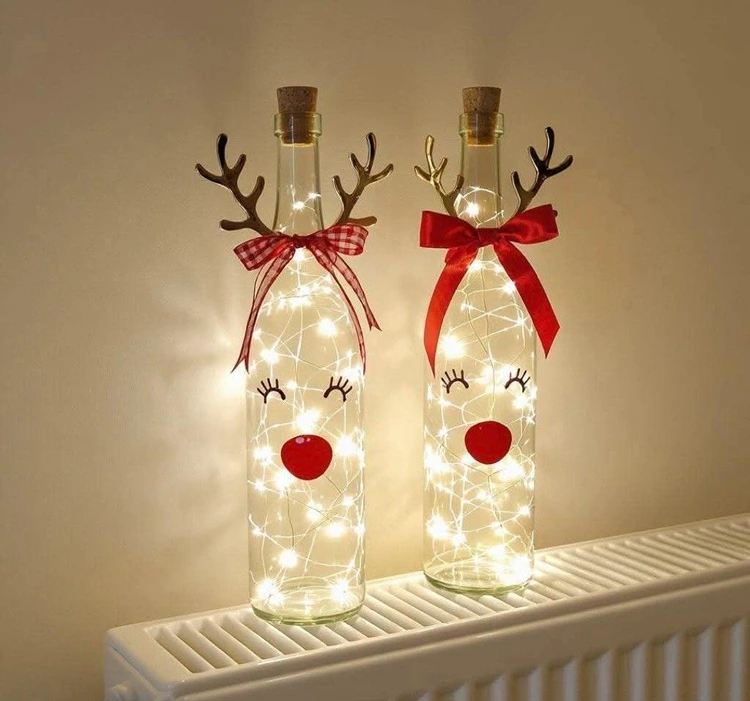 rentier flaschen mit lichterkette gestalten