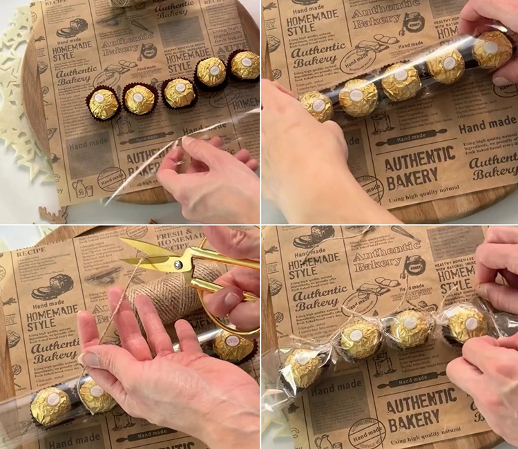 Rocherkugeln in Folie wickeln und abbinden