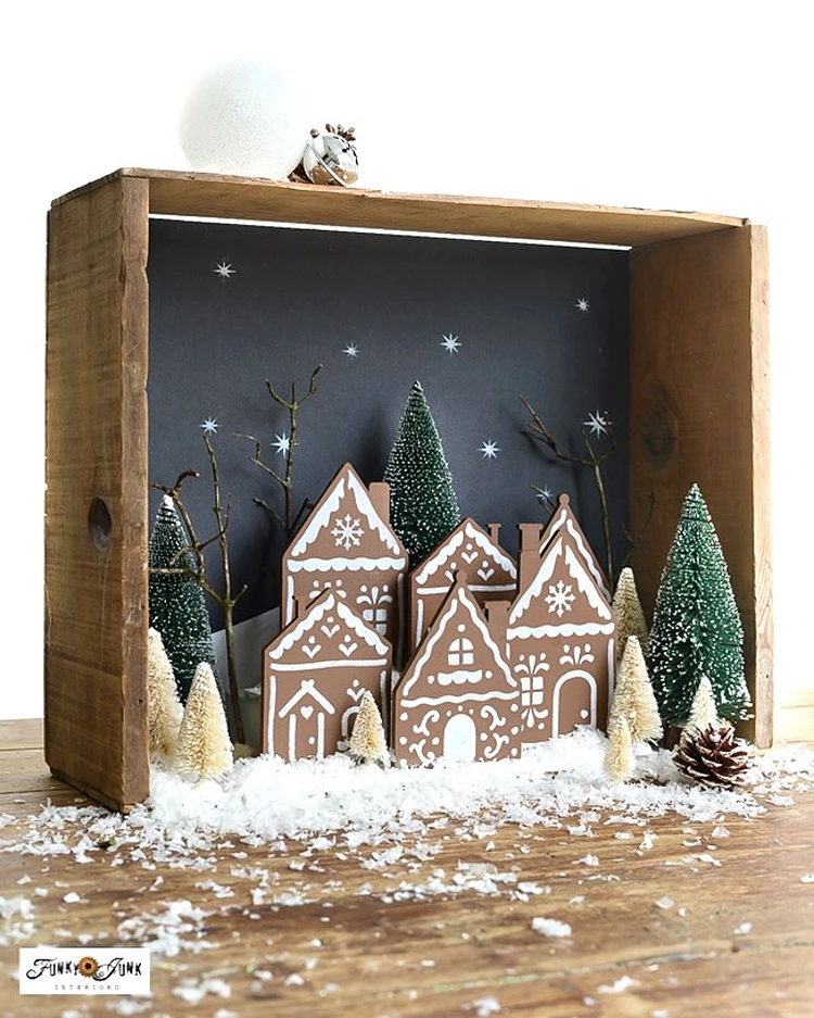 Schöne Szene in einer aufrechten Kiste arrangieren