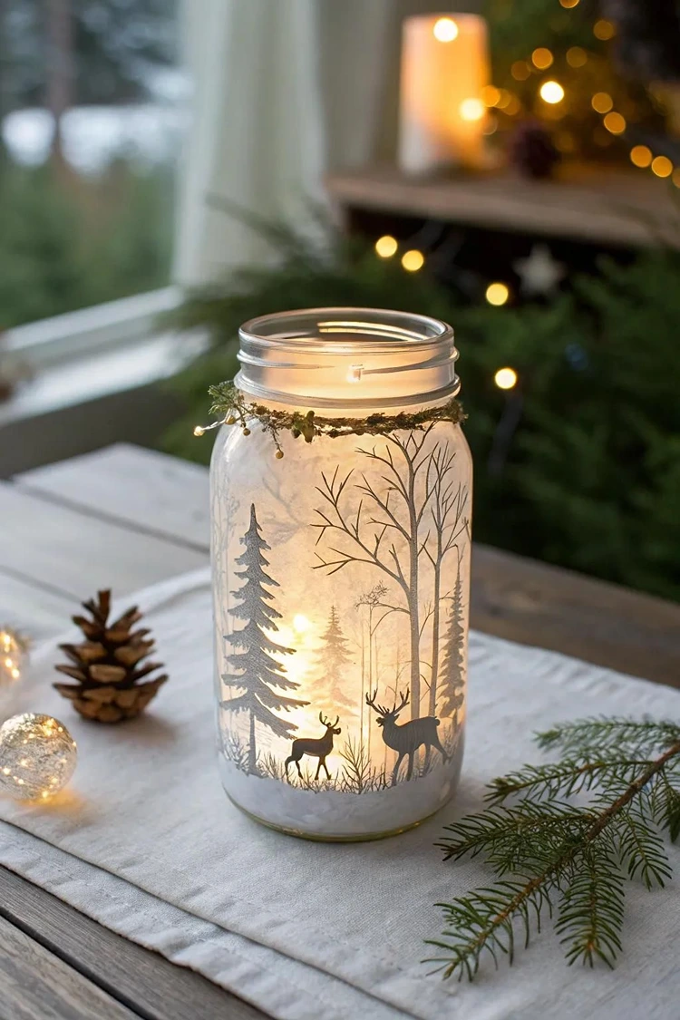 waldszene mit kerze im glas