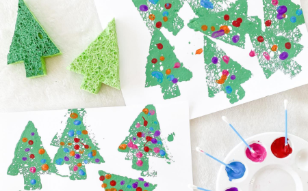 weihnachtsbilder mit kindern malen weihnachtsbäume mit schwamm