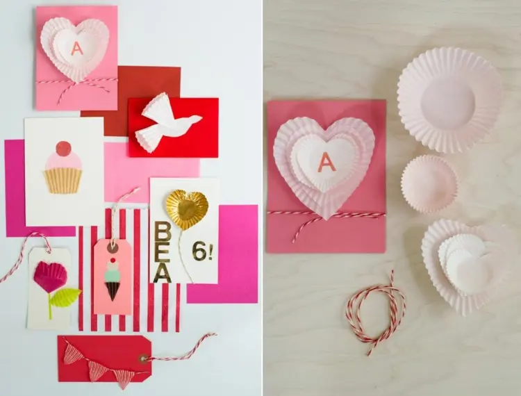 Basteln mit Muffinförmchen - Valentinstagskarten oder Etiketten selber machen als Geschenk