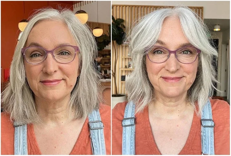 Bob mit Curtain Bangs für Frauen ab 60 mit grauen Haaren