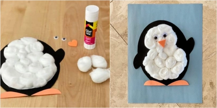Diese bezaubernde Pinguin-Bastelei mit Wattebällchen ist für Kindergartenkinder leicht zu machen