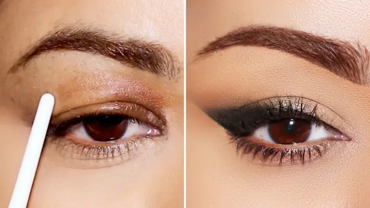 Eine falsche Lidfalte schminken und Cat Eye mit schwarzer Farbe