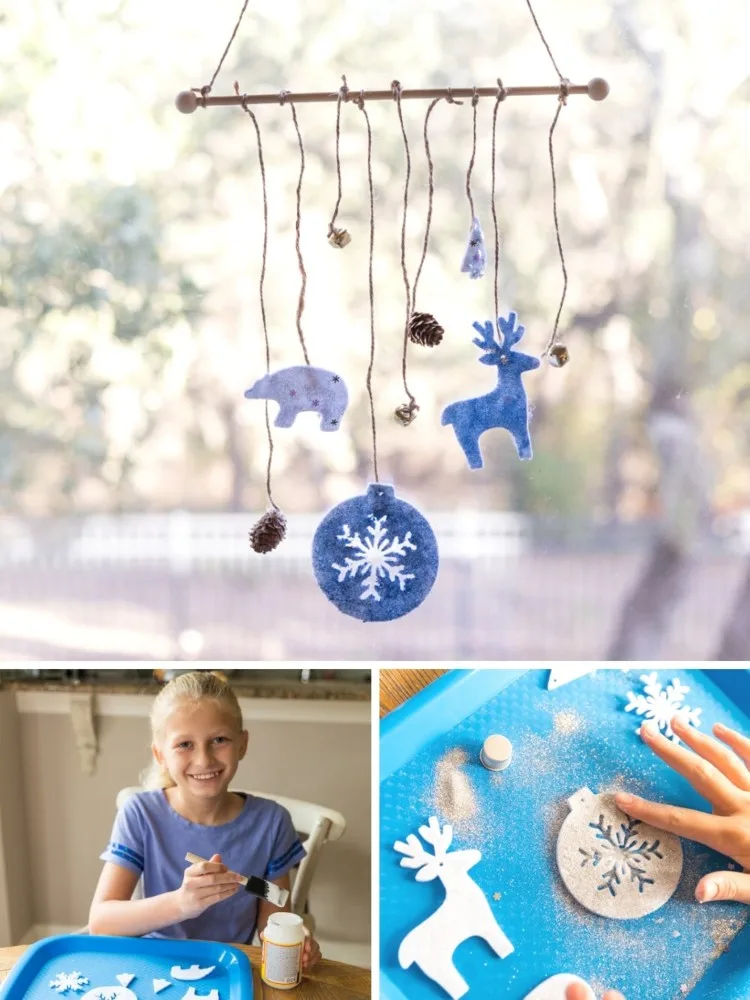 Fensterdeko für Winter mit Kindern basteln aus Filz