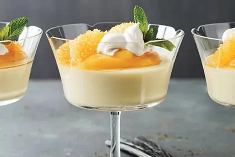 Rezepte für Zitrusdesserts - leckere Panna cotta mit frischen Orangen im Glas