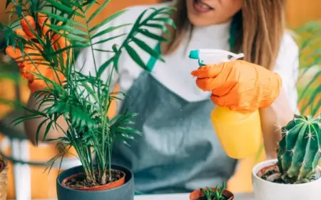 Sprühmittel gegen kleine Fliegen in der Blumenerde mit Orangen