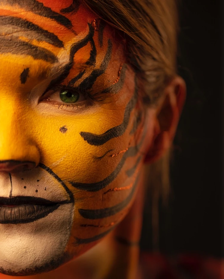 Tiger-Gesicht schminken Karnevalsidee für Damen