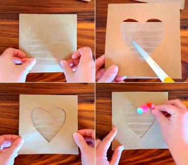 Auf Papier Klebestreifen befestigen und eine Herzschablone darüber kleben