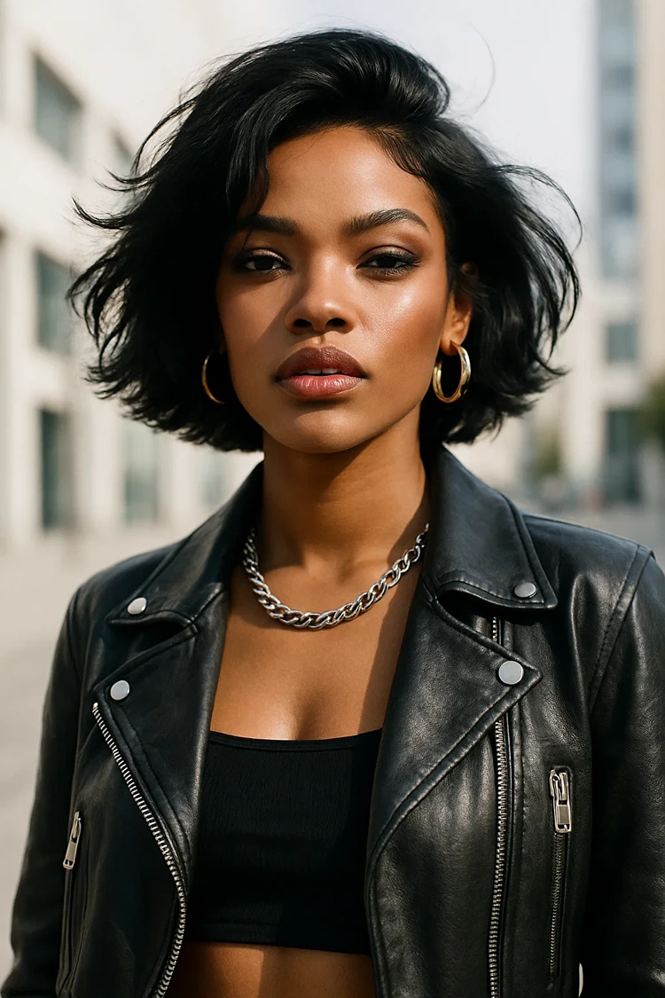 fransiger bob airy bob schwarze glänzende haare