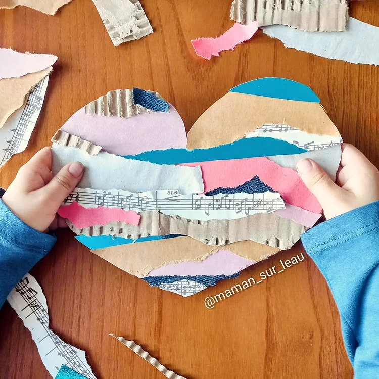 Moderne Collage in Herzform aus Papierresten selber machen