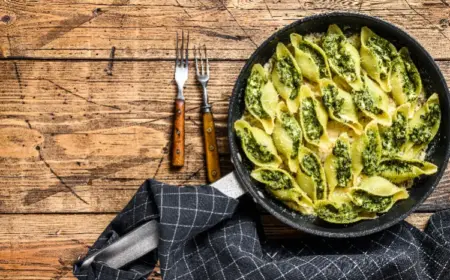 veganer Pasta Auflauf gefüllte Muschelnudeln mit Pesto