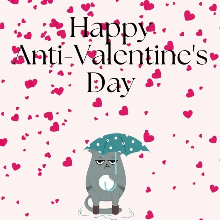Anti-Valentinstag Sprüche mit Grumpy Cat im Herzen-Regen
