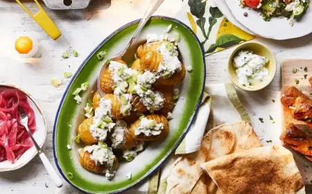 Fächerkartofffel mit griechischem Käse und Joghurt