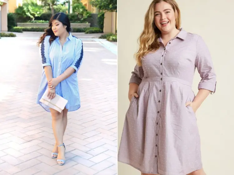 Kleider für mollige Frauen, die schlank machen - Das Hemdkleid mit Knopfleiste streckt optisch