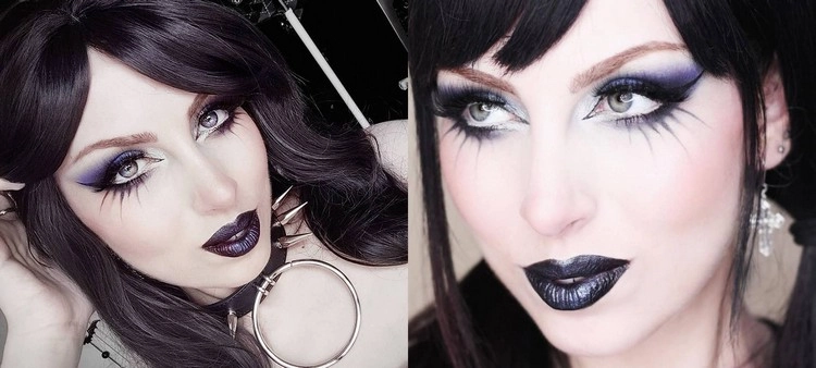 Schwarz-blauer Gothic Make-up-Look zum Fasching